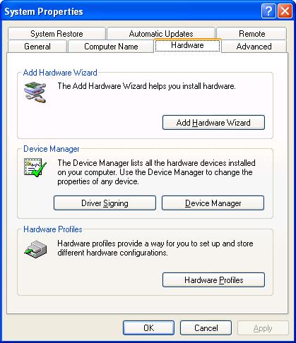 Chapter 10 Appendix 159 Manual USB driver installation on Windows XP To manually update the USB driver files, for Windows XP computers, open the "Device Manager".