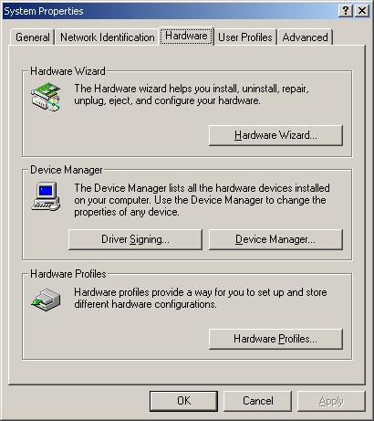 Chapter 10 Appendix 163 Manual USB driver installation on Windows 2000 To manually reinstall the USB driver files, for Windows 2000 computers, open the "Device Manager".