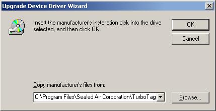 7 When prompted for the location of the driver files, enter the location of the installation of the software followed by the path to the USB driver files.