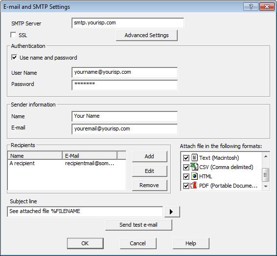 96 LogTag Analyzer User Guide (2.0) Once you click on the "SMTP Settings" button a dialogue window will appear, allowing you to enter the configuration data for the SMTP e-mail function.