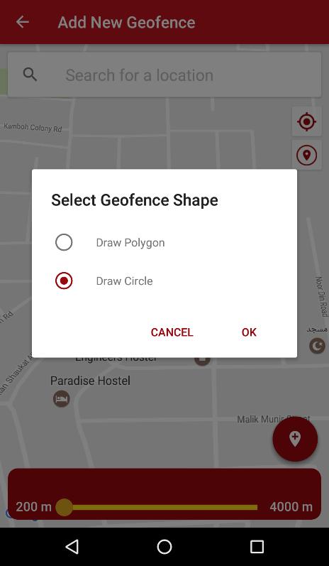 You need to select the geofence shape which is Polygon and Circle, and then you have