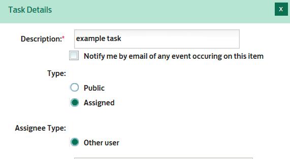 5 You are then able to specify the name of the assignee and their email address (if you want to alert them via email that a task/question is waiting for them). 6 Click OK when you have finished.