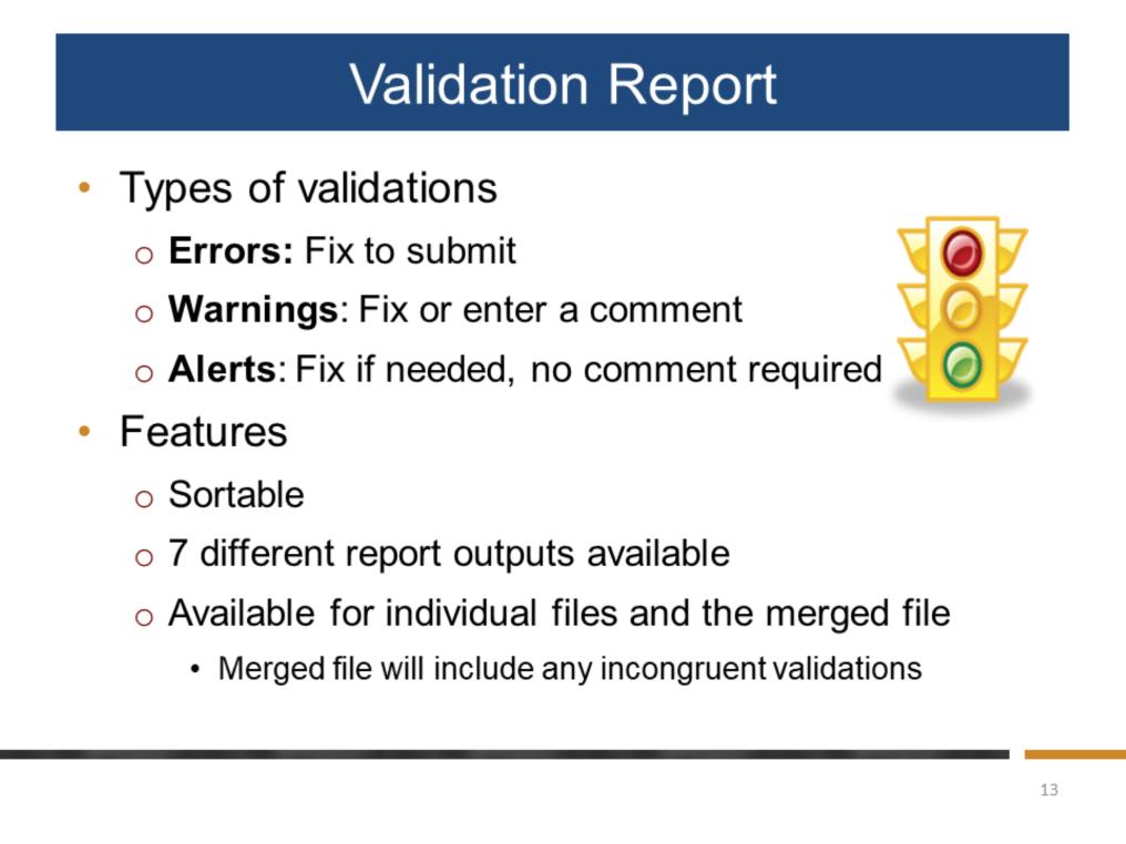 The validation report displays all of the validations messages for the client level data.