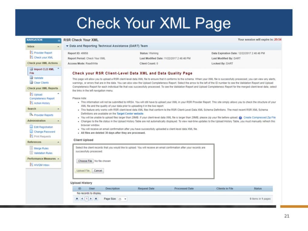This is the page you ll be taken to for the Check Your XML, which you can get to again by clicking