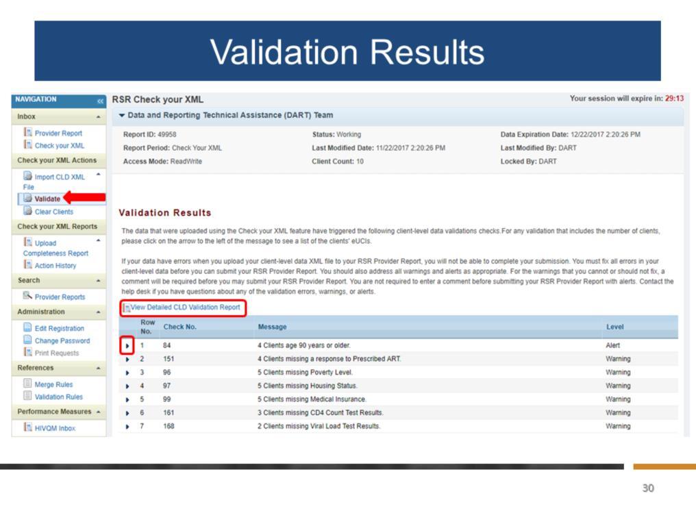 This is what the validation results look like. The report that displays will be in HTML format.