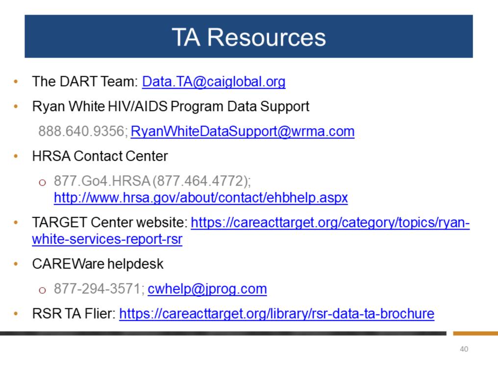 We also have several different TA resources available in case you have questions.
