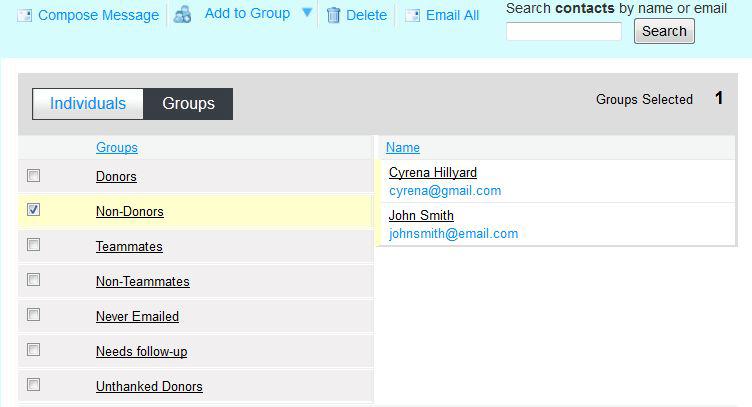 Filter Contacts by Status From the Email page, select contacts from the sub menu on the right hand side. Then select the Groups tab to view the list of all groups.