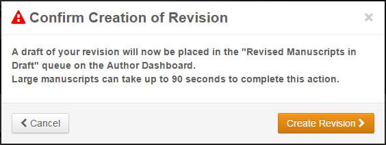 A dialog appears. Click Create Revision and move to the revised manuscript submission page.