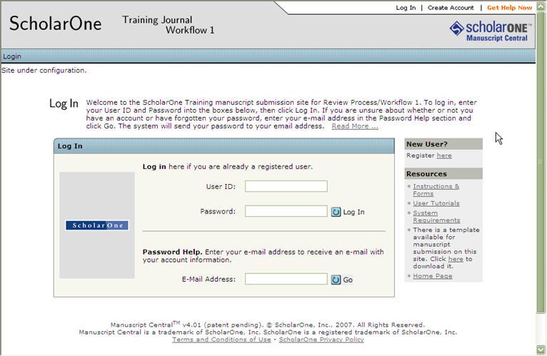 Logging Into Your Author Center Each journal's Manuscript Central site has a unique Web address (URL). Typically, you are given that address in an email sent by the journal.