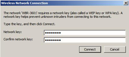 Enter the network key that belongs to your authentication type and key. You can later change this network key via the wireless configuration menu.