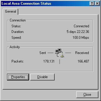 4. In the Local Area Connection Status dialog box, click the Properties button. The Local Area Connection Properties dialog box appears. 5.