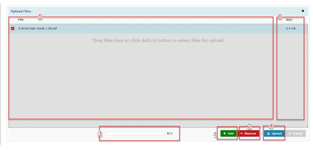 Figure 15 (1) "+ Add" File(s) Button: You can add files to the upload list by using this button. After clicking the (+) sign, "Select file(s)" screen will be opened.