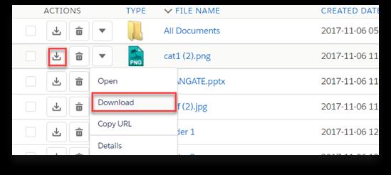 1. One File Download Figure 43 You can download individual files by clicking "Download" item menu action and download shortcut button from the "Item Actions" button (Figure 43).