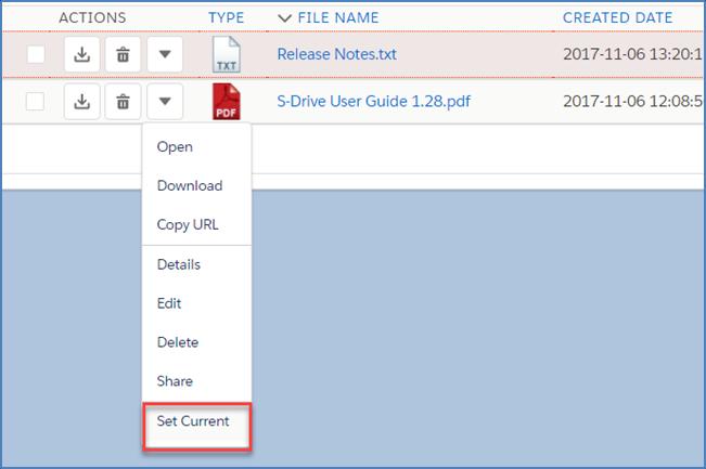 Figure 68 You will be able to apply Download, Open, Copy URL, Edit, Rename, Delete actions for individual version files also. These actions are same as the other item actions explained above. S.