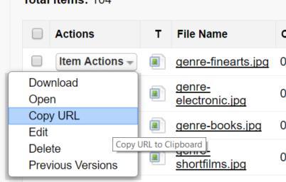 3- Copy URL You can Copy URL of a file by clicking "Copy URL" item menu action under the "Item Actions