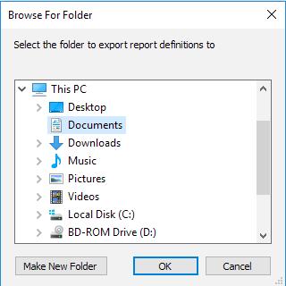 The Browse to Folder window will display; browse to the location where you would like to save a copy of the selected report and