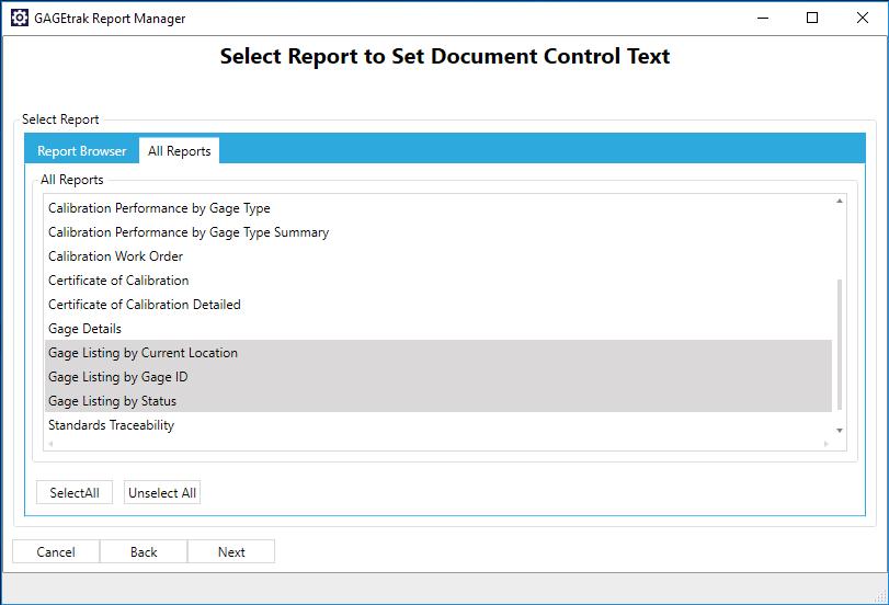 To edit multiple reports at once, under All Reports, select all of the reports you need to edit and click Next: Under Document Control