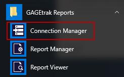 Chapter Two: Connection Manager GAGEtrak Reports provides a data connection tool that allows you to save and edit several connections (to utilize multiple databases), making it simple to connect to