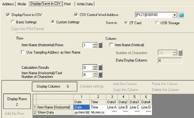 (5) Display/Save in CSV Settings 1) Display/Save in CSV: Specify whether to display sampling data on the GP screen or to save the data in a memory device.
