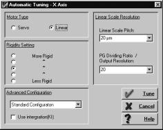 Figure 15A. Autotuning Dialog Screen 4. Select the level of rigidity that you want to tune the system from the Rigidity Setting panel. 5.