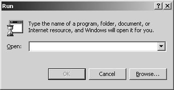 To run the INSTALL program: 1. Start Microsoft Windows. 2. Insert CD ROM into CD ROM drive. 3. In Windows 95, 98, NT and 2000 from the Start Menu, select the Run option. 4. Type G:\INSTALL.