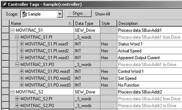5 Project Planning and Startup (EtherNet/IP) Project planning examples in RSLogix5000 The description for PI and PO data of the controller tag can match the definition of