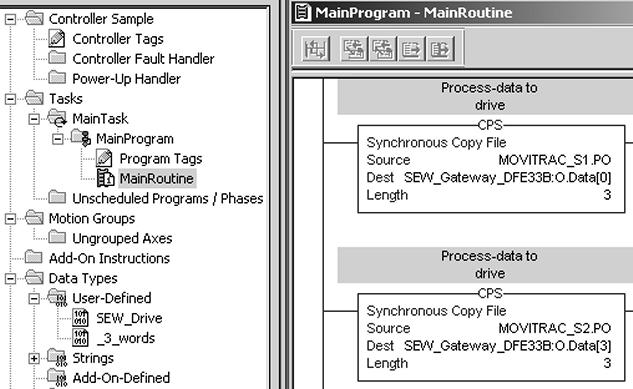 Project Planning and Startup (EtherNet/IP) Project planning examples in RSLogix5000 5 To copy the data from the new data structure to the drive, insert CPS commands at the end