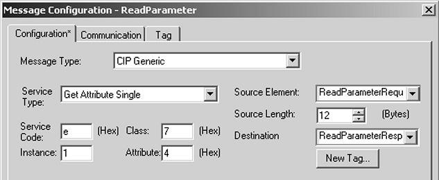 Click in the MSG command to open the "Message Configuration" window (see following figure). 11767AXX Select "CIP Generic" as the "Message Type".