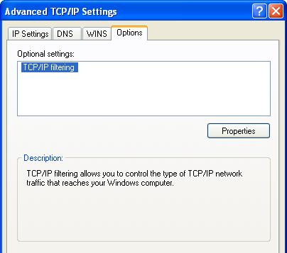 6: Connecting to the ftp Server 4 Click Advanced. 5 In the Options tab, select TCP/IP Filtering and click Properties.