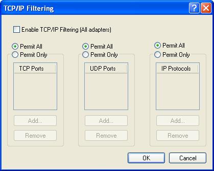 All is selected for TCP ports, click OK to close the properties dialog.
