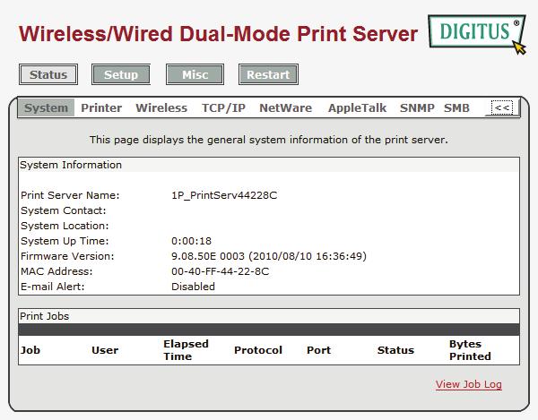 Print Server Name: This option allows you to view device name of the print server. To correct the print server s device name.