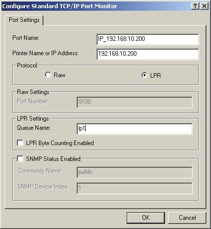 In the Configure Standard TCP/IP Port Monitor box as shown in the following picture, select LPR form Protocol,