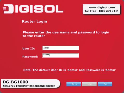7 In this page, enter the user ID and password to log in to the router.
