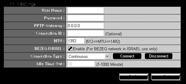 2-4-4 Setup procedure for PPTP xdsl : Click on PPTP xdsl on the WAN Type Screen. Below given screen will be displayed.