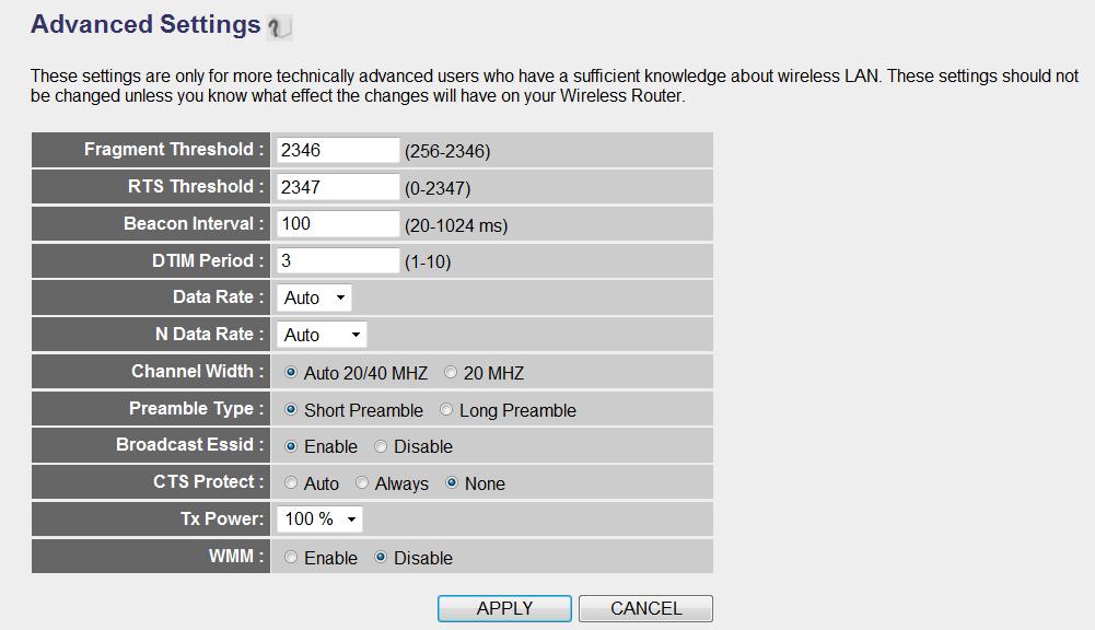 2-8-2 Advanced Wireless Settings This router provides some advanced control of wireless parameters, if you want to configure these settings, please click Advanced Settings menu on the left of web