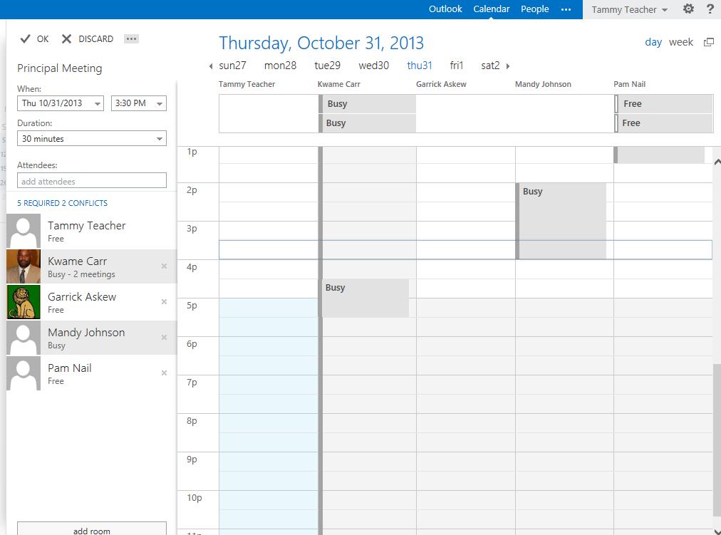 5. The Scheduling Assistant can allow you to see if all attendees are available during the meeting time. Before sending the invitation, click on Scheduling Assistant.