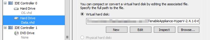 Expand Virtual Disk - Hyper-V The Tenable Appliance supports expanding the virtual hard disk to increase the storage capacity of the Appliance.