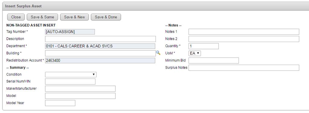 This information is used to both locate the item and to determine the route code that Surplus will assign for pick up.