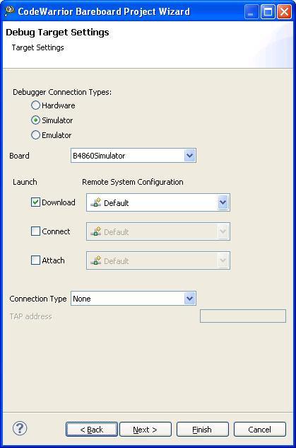 Debug Target Settings Page h. Select the launch configurations and the corresponding Remote System Configuration to be in