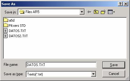 Data group selection Once you have selected the data group to be exported, it will appear a standard Windows menu