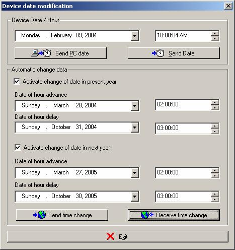 Device time modification If an automatic time change is allowed (412 and 413 with new firmware versions) it should appear a dialog box like the one shown