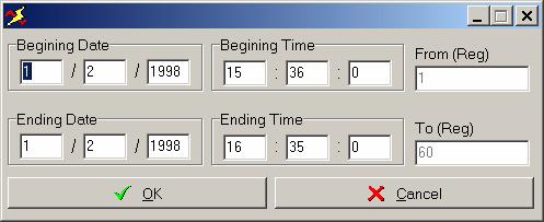 Range selection menu This menu allows you to print registers range using its date or, some times, register index, so you will be able to select a starting and an end date, or a
