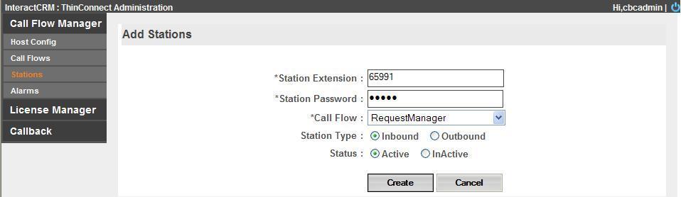 7.3. Administer Stations Select Call Flow Manager Stations in the left pane, to display the Stations screen. Click Create. The Add Stations screen is displayed.