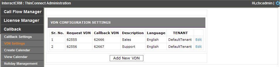 Callback VDN: The first outbound VDN extension from Section 5.8. Description: A desired description.