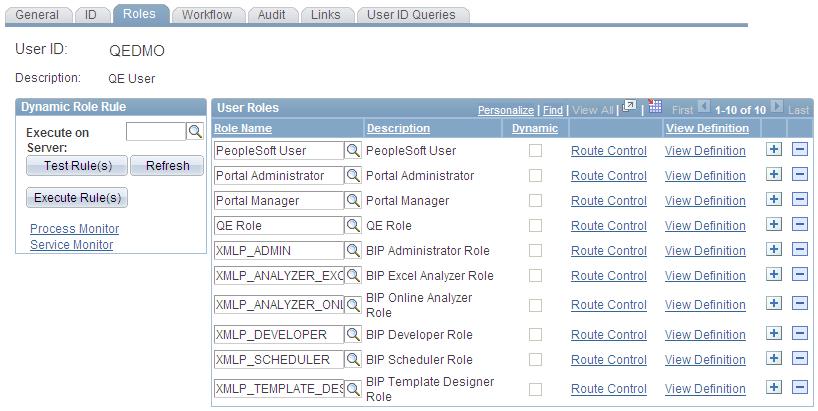Using Report Manager Chapter 5 Image: User Profiles - Roles page This example illustrates the fields and controls on the User Profiles - Roles page.