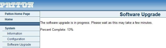 Next the message changes to: The software upgrade is in progress. Please wait as this may take a few minutes.