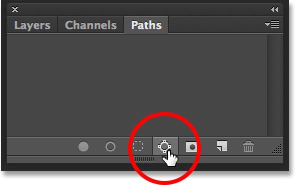 Step 22: Convert The Selection Outline Into A Path Click on the Make Work Path From Selection icon at the bottom of the Paths panel: Clicking the Make Work Path From Selection icon.