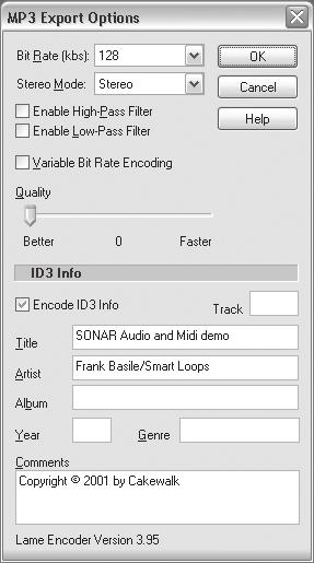 1-59863-307-4_APP B_560_10/31/06 Appendix B} Producing for Multimedia and the Web Figure B.7 In the MP3 Export Options dialog box, you can adjust specific parameters for the MP3 file. 10.