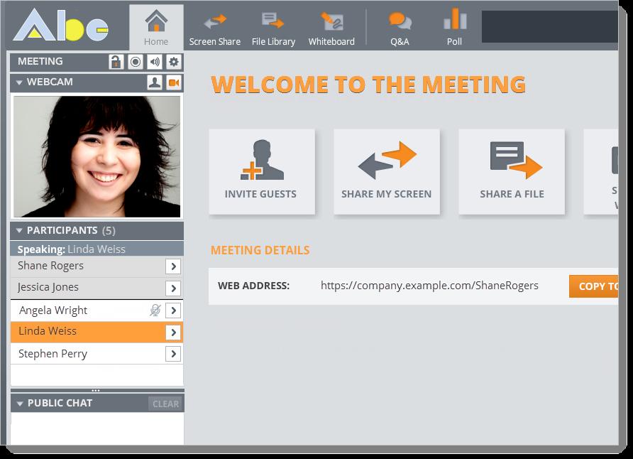 Managing Site Settings and Branding Example Meeting Screen The meeting screen displays the logo you uploaded at the