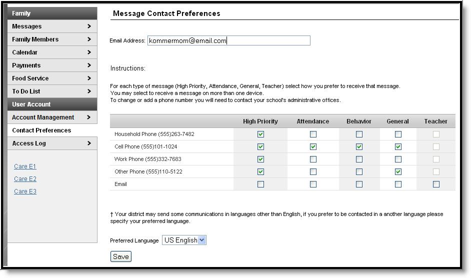 Contact Preferences (Portal) Overview Modifying Preferred Contact Preferences Email-Only Preferences Phone Number Preferences This document is written for use by parents.